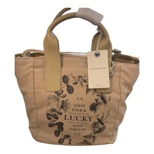 Lucky Brand Canvas Hahn Tote Bag Neutral Ecru Floral Boho Coastal Casual